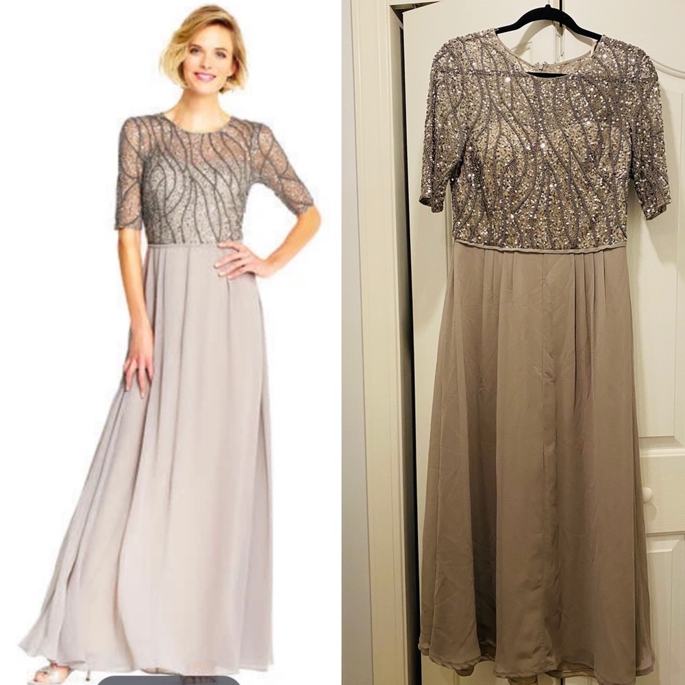 Adrianna Papell Formal Long Chiffon Illusion Dress - Picture 1 of 5